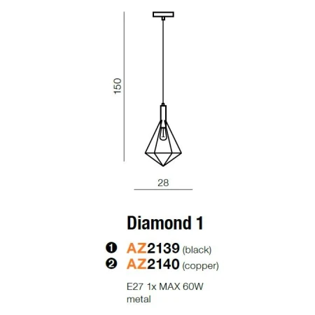 Azzardo Lampa sufitowa wisząca DIAMOND 1 AZ2139