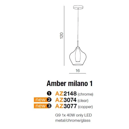 Azzardo Lampa sufitowa wisząca Amber Milano 1 AZ3077