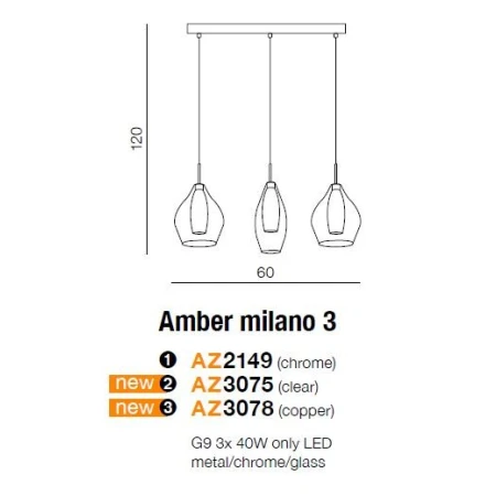 Azzardo Lampa sufitowa wisząca Amber Milano 3 AZ3075